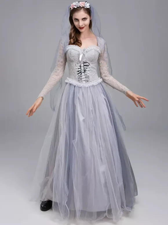 Déguisement de mariée fantôme hantée d'Halloween robe de mariée victorienne pour une fête d'Halloween zombie et une représentation théâtrale