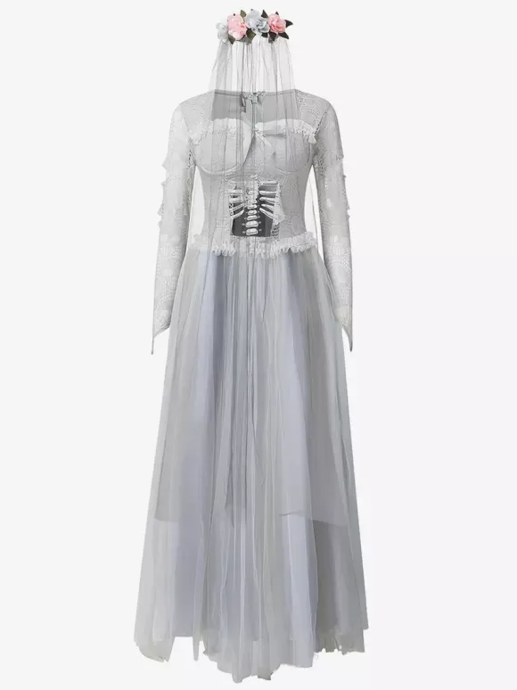 Déguisement de mariée fantôme hantée d'Halloween robe de mariée victorienne pour une fête d'Halloween zombie et une représentation théâtrale