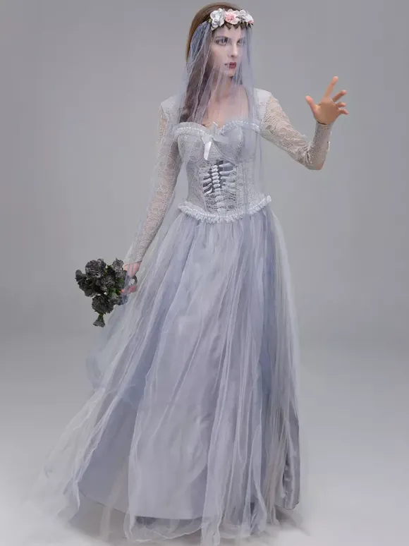 Déguisement de mariée fantôme hantée d'Halloween robe de mariée victorienne pour une fête d'Halloween zombie et une représentation théâtrale