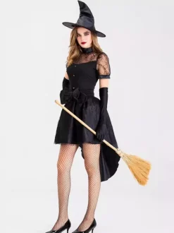 Déguisement de sorcière noire sexy pour adultes idéal pour Halloween et les représentations sur scène.