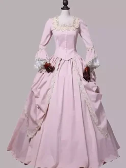 Déguisement Médiéval Rétro Roses Volants Jupe En Polyester Costume Marie Antoinette Femme Ensemble Rétro Robe De Bal De Fête