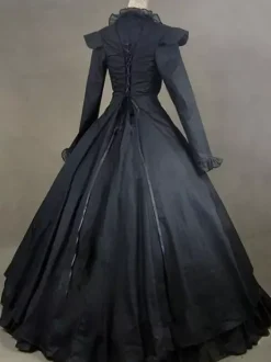 Déguisement Robe De Soirée Médiéval Costume De Robe Victorienne Manches Longues Robe De Bal Rouge Bouton À Volants Pour Femmes 18ère Victorienne Vêtements Rétro Carnaval Bourgogne