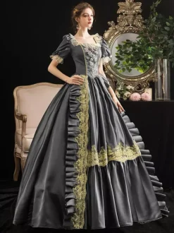 Déguisement Robe De Soirée Médiéval Princesse Robes Gris Costumes Rétro Femmes Dentelle Floral Marie Antoinette Costume Robe Déguisements Halloween