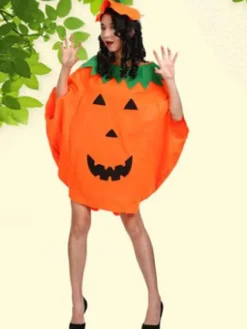 Déguisements Halloween costume citrouille orange 2026 Cape avec le chapeau d'Déguisements Halloween