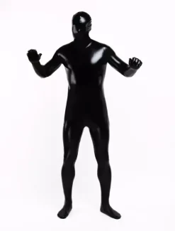 Déguisements Halloween Costume Zentai Noir brillant métallisé unisexe 2026 Bodysuit pleine