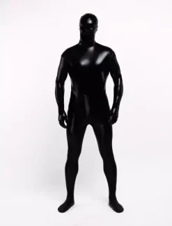 Déguisements Halloween Costume Zentai Noir brillant métallisé unisexe 2026 Bodysuit pleine