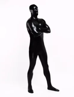 Déguisements Halloween Costume Zentai Noir brillant métallisé unisexe 2026 Bodysuit pleine
