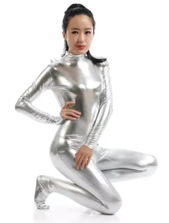 Déguisements Halloween Zentai Métallique Brillant Argent Catsuit Costume