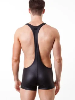Déguisements Sexy Costumes Homme Shorts avec Bretelles en Cuir Synthétique Vernis Moulants Unicolore Noir