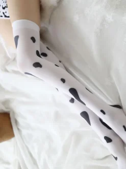Déguisement Sexy Costumes Lapine Femmes Imprimés Pois Soutiens-gorge & Culottes Ensembles 4 Pièces avec Bretelles à Col V Cousu Bicolores
