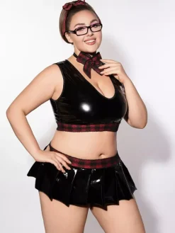 Déguisement sexy grande taille d'écolière pour femme mini-jupe et haut tenue d'Halloween