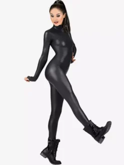 Déguisements Halloween Noir Catsuit métallique brillant 2026 Combinaison pour femmes