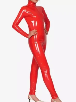Déguisements Halloween PVC rouge métallique brillant Catsuit 2026 pleine Bodysuit