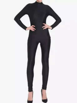 Déguisements Halloween Zentai Combinaison Noir Femmes Sexy Lycra Spandex Catsuit Sans Capuche