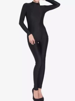 Déguisements Halloween Zentai Combinaison Noir Femmes Sexy Lycra Spandex Catsuit Sans Capuche