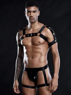 Déguisements Sexy Costumes Homme Armée Culottes avec Bretelles en Cuir Vernis à Lacets Unicolore Noir Sous-vêtements de Club