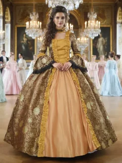 Déguisement Vintage Robe Noire Gothique Rétro Soirée costumes Marie-Antoinette Imprimé