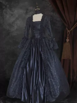 Déguisement Vintage Robe Noire Gothique Soirée Costume Marie-Antoinette À Lacets XVIIIe Siècle