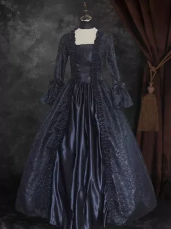 Déguisement Vintage Robe Noire Gothique Soirée Costume Marie-Antoinette À Lacets XVIIIe Siècle