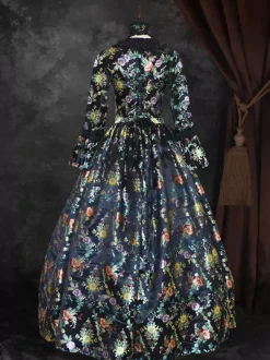 Déguisement Vintage Robe Noire Gothique Soirée Costume Marie Antoinette Col Carré 18ème Siècle