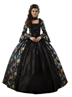 Déguisement Vintage Robe Noire Gothique Soirée Costume Marie Antoinette Col Carré 18ème Siècle