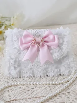 Douce Lolita Sac Blanc N艙ud Bleu Pu Cuir Embellissement Accessoires Lolita