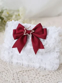 Douce Lolita Sac Blanc N艙ud Bleu Pu Cuir Embellissement Accessoires Lolita