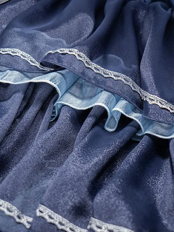Douce Lolita JSK robe 2-Pièces Set Blue marine à volant robe idol