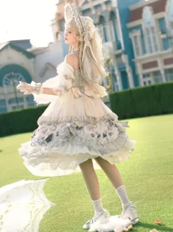 Douce Lolita Mariage OP Robe Imprimé Fleur Gris Claire Lolita Une Pièce Robe