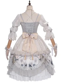 Douce Lolita Mariage OP Robe Imprimé Fleur Gris Claire Lolita Une Pièce Robe
