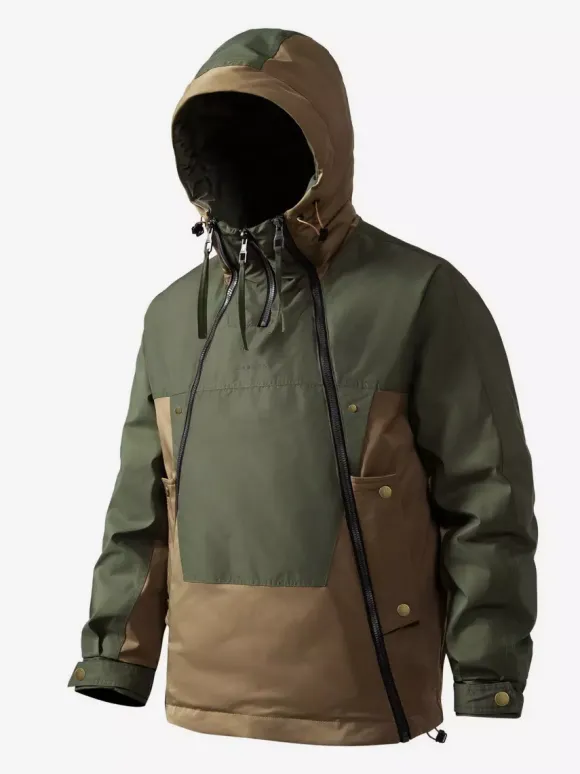 Doudoune à capuche pour homme veste décontractée à double fermeture éclair et blocs de couleurs veste chaude
