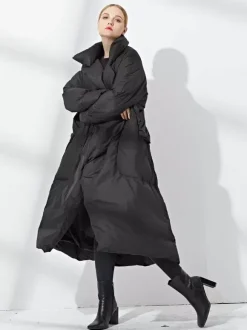Doudoune Femme Chic En Duvet De Canard Grande Taille Poche À Glissière Éclaire