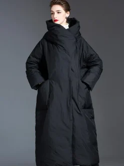 Doudoune Femme Long Manteau Noir En Duvet De Canard Hiver Chaud Veste