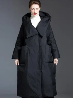 Doudoune Femme Long Manteau Noir En Duvet De Canard Hiver Chaud Veste