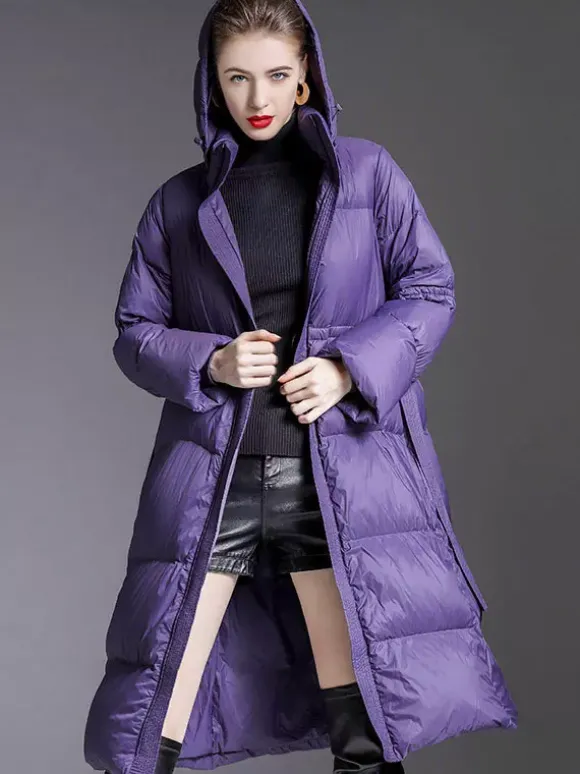 Doudoune à Capuche Violet Long Puffer Vêtements d'extérieur d'hiver pour les femmes