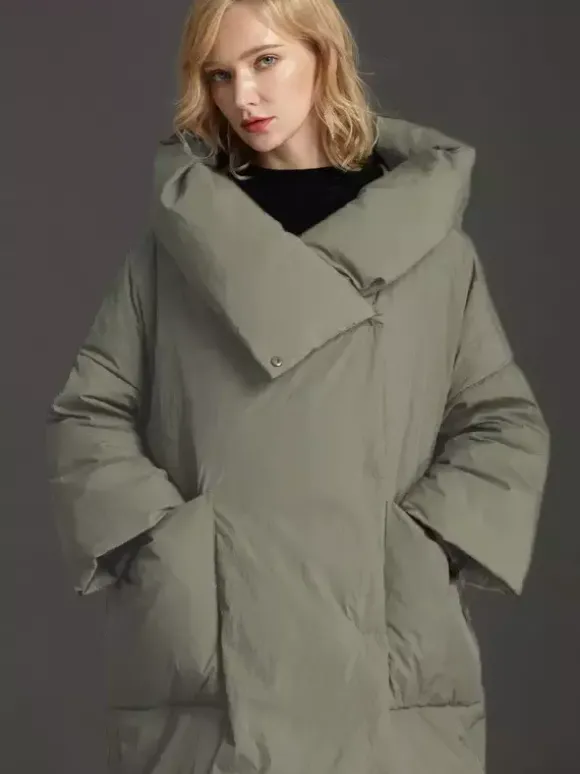 Doudoune longue en duvet de canard à manches 3/4 pour femme vêtement d'extérieur d'hiver 2026