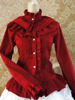 Doux coton Lolita Blouse manches longues volants Stand col Déguisements Halloween