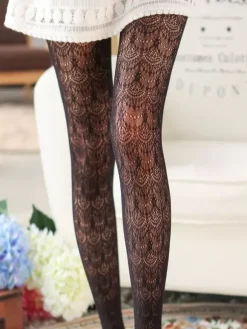 Doux Lolita Collant Jacquard Dentelle Solide Couleur Lolita Stocking Déguisements Halloween