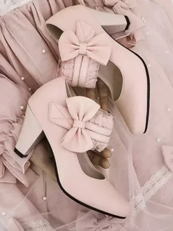 Doux Lolita Chaussures Arcs Synthétique Cuir Prisme Talon Lolita Pompes Déguisements Halloween