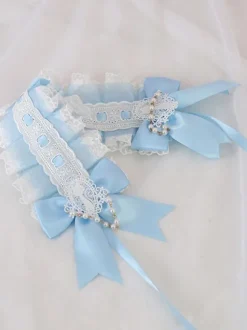 Doux Lolita Coiffe Bleu Dentelle Bows Dentelle Bandeau Couvre-chef Lolita Accessoires cheveux Déguisements Halloween