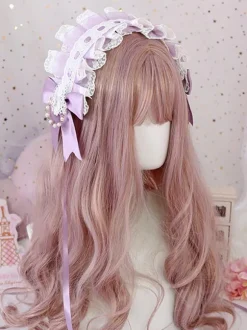 Doux Lolita Coiffe Bleu Dentelle Bows Dentelle Bandeau Couvre-chef Lolita Accessoires cheveux Déguisements Halloween