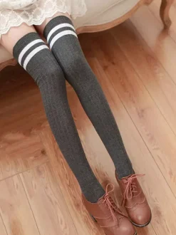 Doux Lolita Stocking deux chaussettes hautes de coton de rayure de tonalité Déguisements Halloween