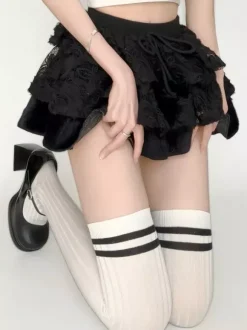 Doux Lolita Stocking deux chaussettes hautes de coton de rayure de tonalité Déguisements Halloween