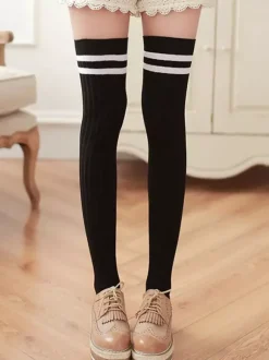 Doux Lolita Stocking deux chaussettes hautes de coton de rayure de tonalité Déguisements Halloween