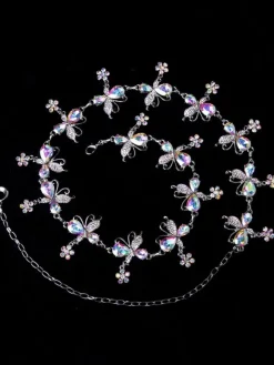 Eblouissant costume de danse orientale de rhinestone argent color-block Danseuse orientale Performance Déguisements Halloween