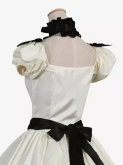 Ecru White Retro Costumes Ruffles pour femmes Bows Polyester Tunic Robe Retro Marie Antoinette Costume Masquerade Robe de bal