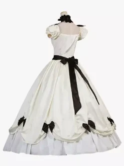 Ecru White Retro Costumes Ruffles pour femmes Bows Polyester Tunic Robe Retro Marie Antoinette Costume Masquerade Robe de bal