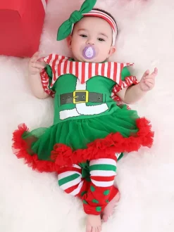 Enfant Tulle Rouge À Volants Bébé Robe De Patineur Coton Costume De Noël Déguisement Noël Cadeau Enfant