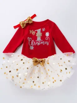 Enfant De Noël Ensemble Sequin Dorure Tutu Jupe Avec Coton Top Costume Bébé Déguisement Noël Cadeau Enfant