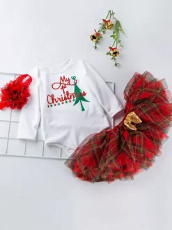 Enfant De Noël Ensemble Sequin Dorure Tutu Jupe Avec Coton Top Costume Bébé Déguisement Noël Cadeau Enfant
